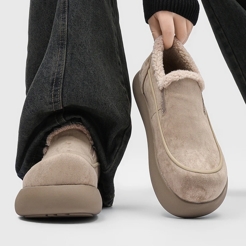 DIMANYU Men Winter Warm Furry Loafers Slip‑on Platform Shoes Plush Lined Casual Outdoor Walking Flat Shoes For Man