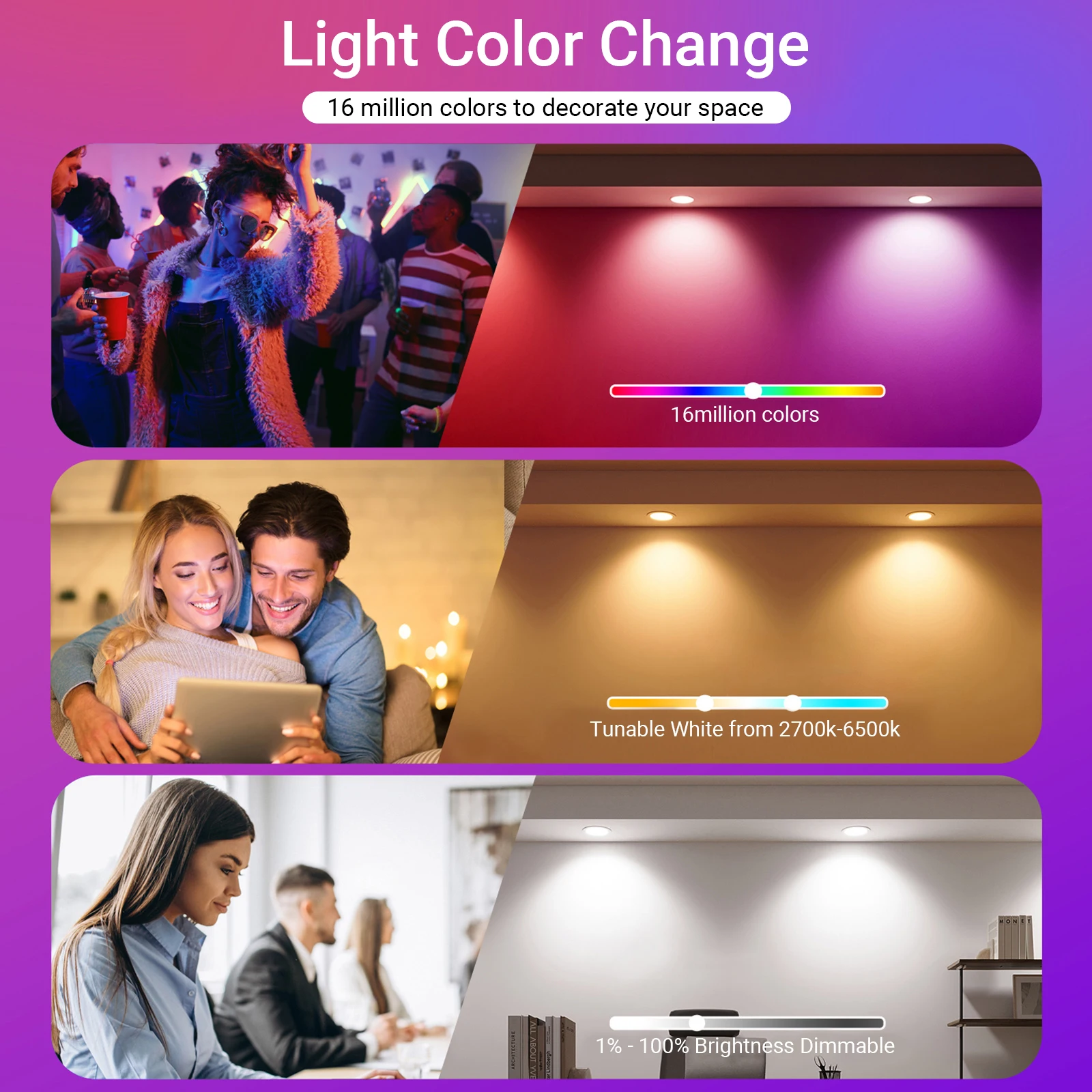 Luz empotrable LED inteligente con WiFi y Bluetooth RGB + CCT que cambia de color: compatible con Alexa y Google Home, luz de sincronización de música regulable