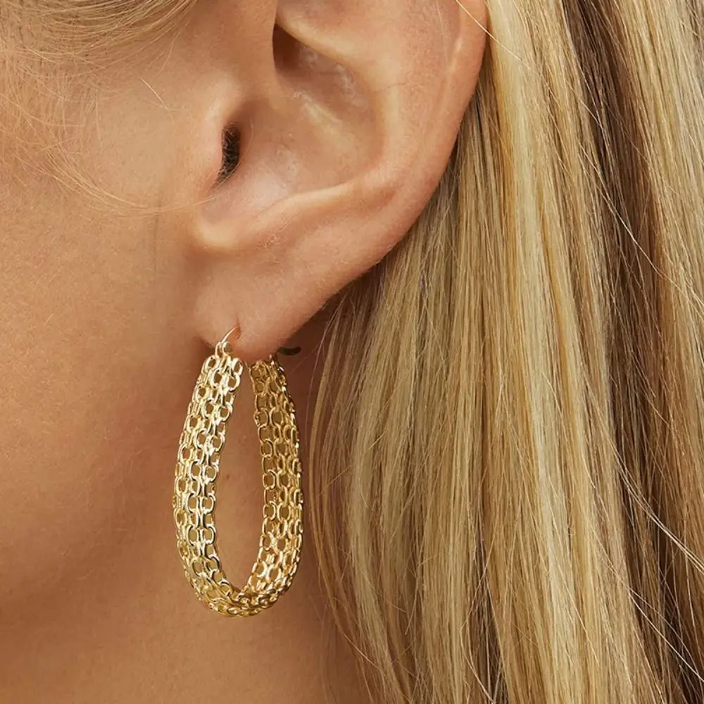 Copper Material Hoop Earrings Gold Color French Style Chain Earrings Hollow Out Design Classic Style Ear Cuffs - view 4