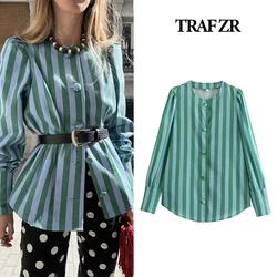 TRAF ZR Light Summer Woman Shirt Blouse Female Tops for Women Stylish Women's Long Sleeve Elegant Shirts Summer Shirts