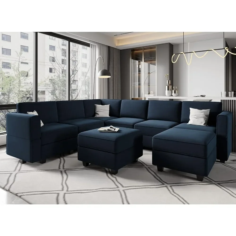 Modular Velvet Sectional Sofa with Storage Seat Oversized U Shaped Couch with Reversible Chaise Sofa Set with Ottoman