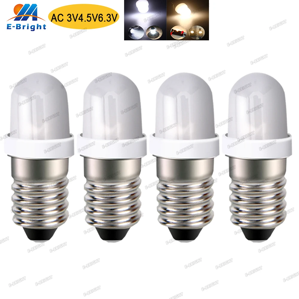 4PCS E10 Screw Flashlights Non-polar AC 3V 4.5V 6V 6.3V LED Bulb Torch Work Light Old Radio Machine Bike Instrument Light