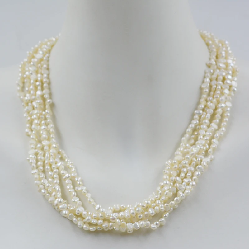 

6 shares. 3MM natural white baroque pearl necklace. Dress up fashionable women's jewelry