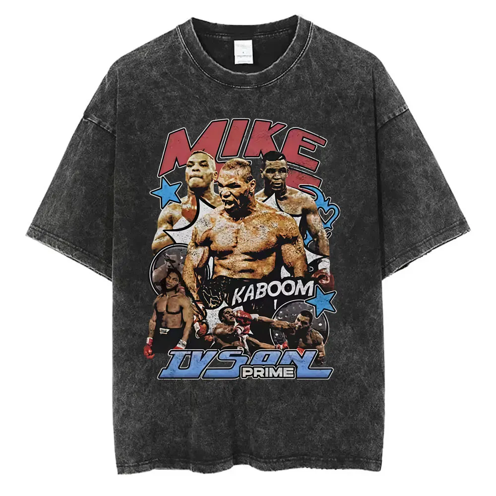 Washed Vintage Mike Tyson Graphic T-shirt Men Women Hip Hop Casual Short Sleeve T Shirts Male Gothic Rock Oversized Streetwear