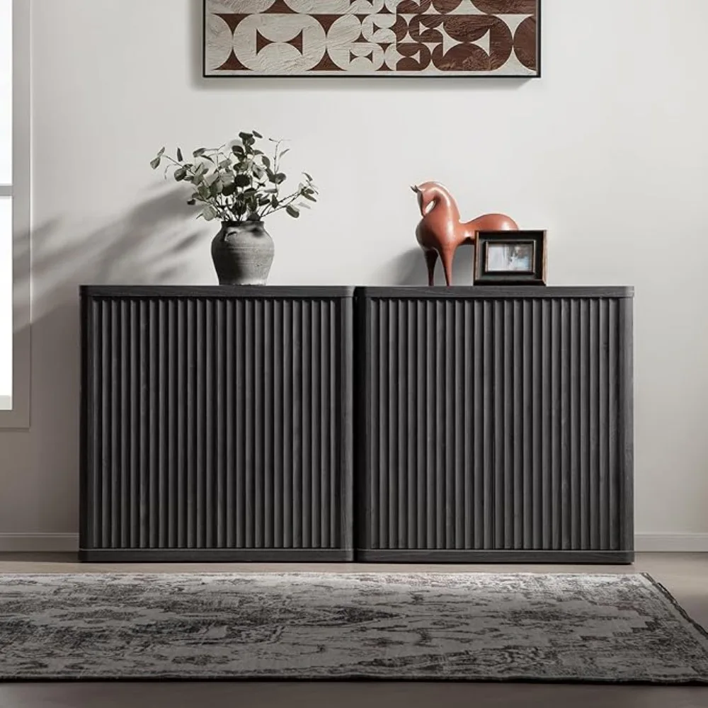 

Buffet Cabinet with Storage Sideboard Accent Modern Credenza with Doors & Shelves Fluted Media Console Wood Mid Century