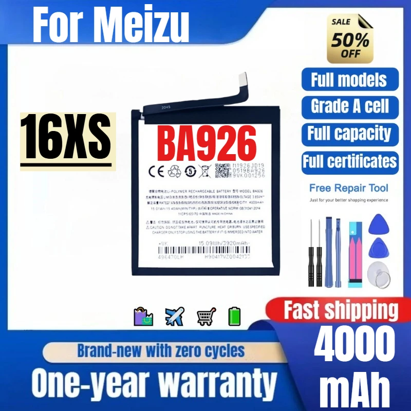 

BA926 for Meizu 16XS Mobile Phone Battery 0 Cycle High Quality High Capacity Battery Replacement Bateria Grade A Cell with Tools