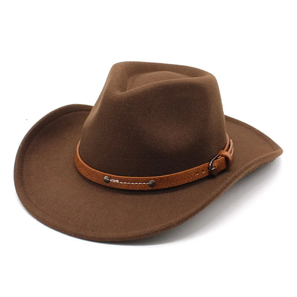 Four Seasons Cowboy Hats For Women And Men Unisex Caps Woolen 57-58cm Curved Brim Simple Strap Western Cowgirl 2023 New NZ0075