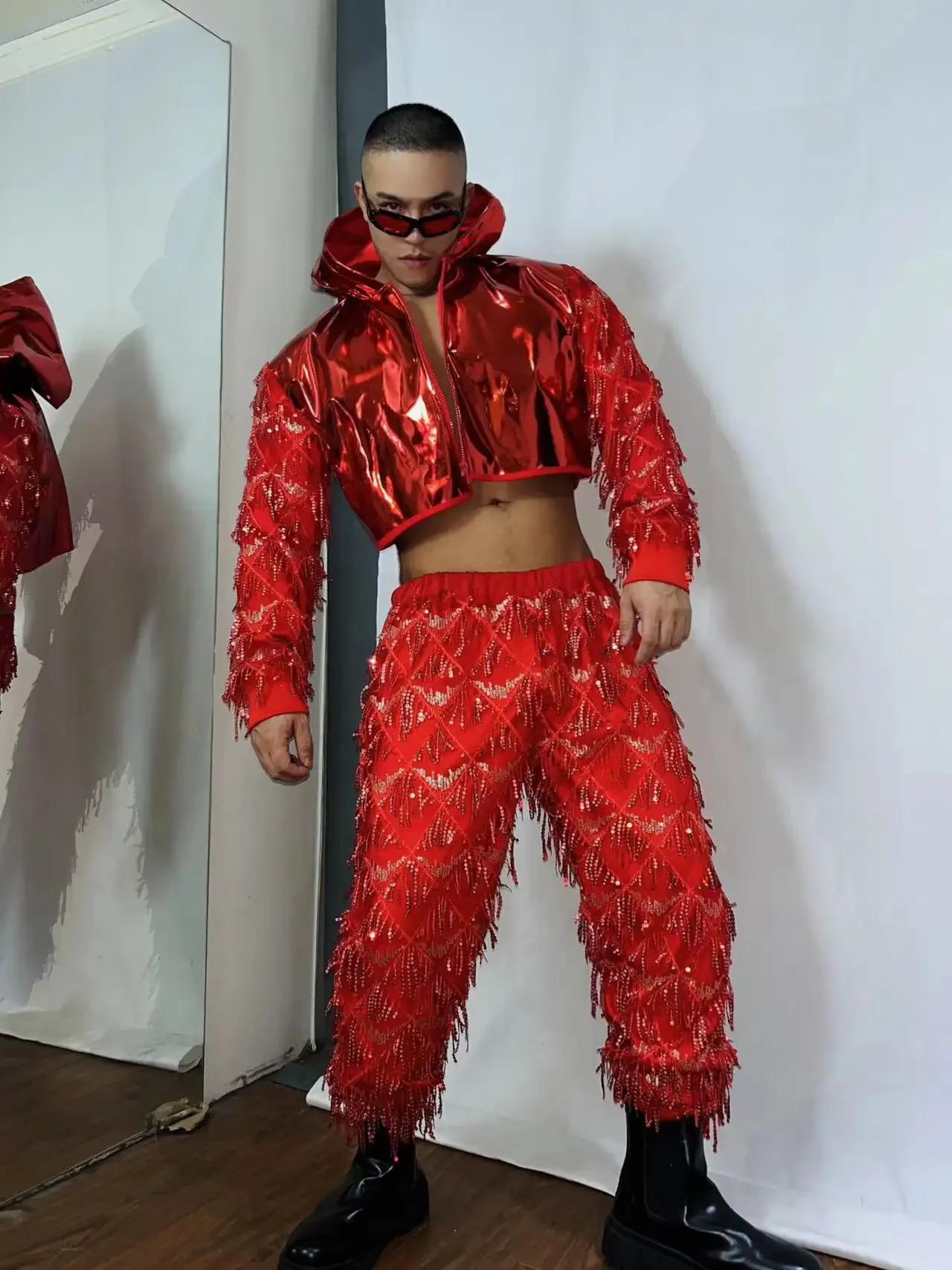Sequins Hip Hop Clothes Nightclub Men Dancer Stage Costume Silver Jacket Pants Gogo Dance Cloth Party Rave Outfit stage costume