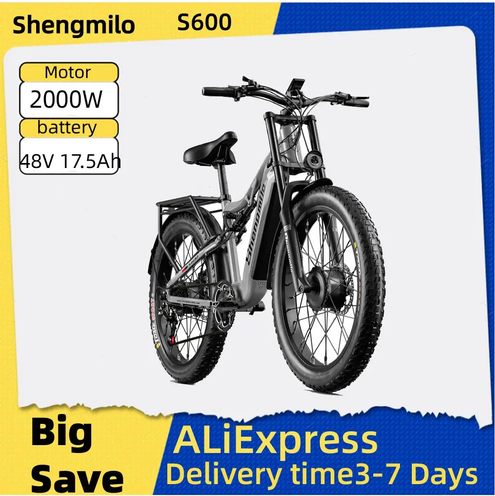 

Shengmilo S600 Adult Electric Bicycle 2000W Men's E-Mountain bike with Two Motor, 48V840WH Battery,26" Fat Tire Electric Bike