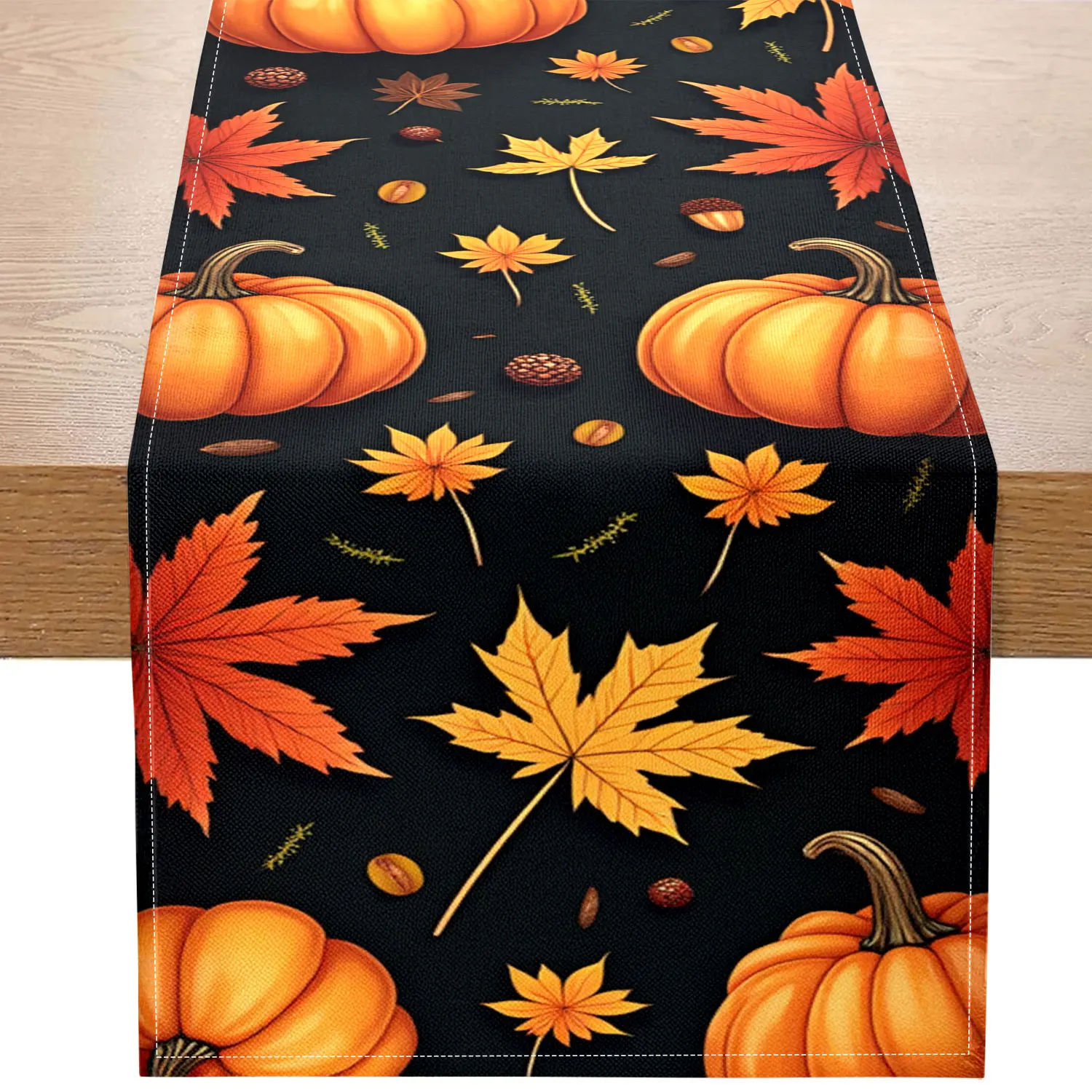 قطعة واحدة من مفرش طاولة بطابع الخريف مزين بأوراق الخريف والجلوط، مناسبة لزينة الخريف وعيد الشكر #1