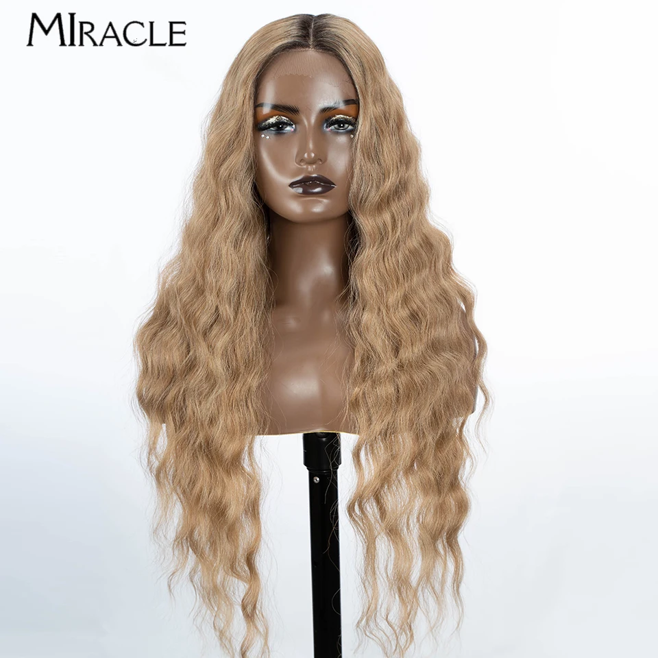 MIRACLE Synthetic Lace Wig 30inch  Water Wave Lace Frontal Wig for Women Ombre Red Blonde Cosplay Wig Female Lace Front Wigs