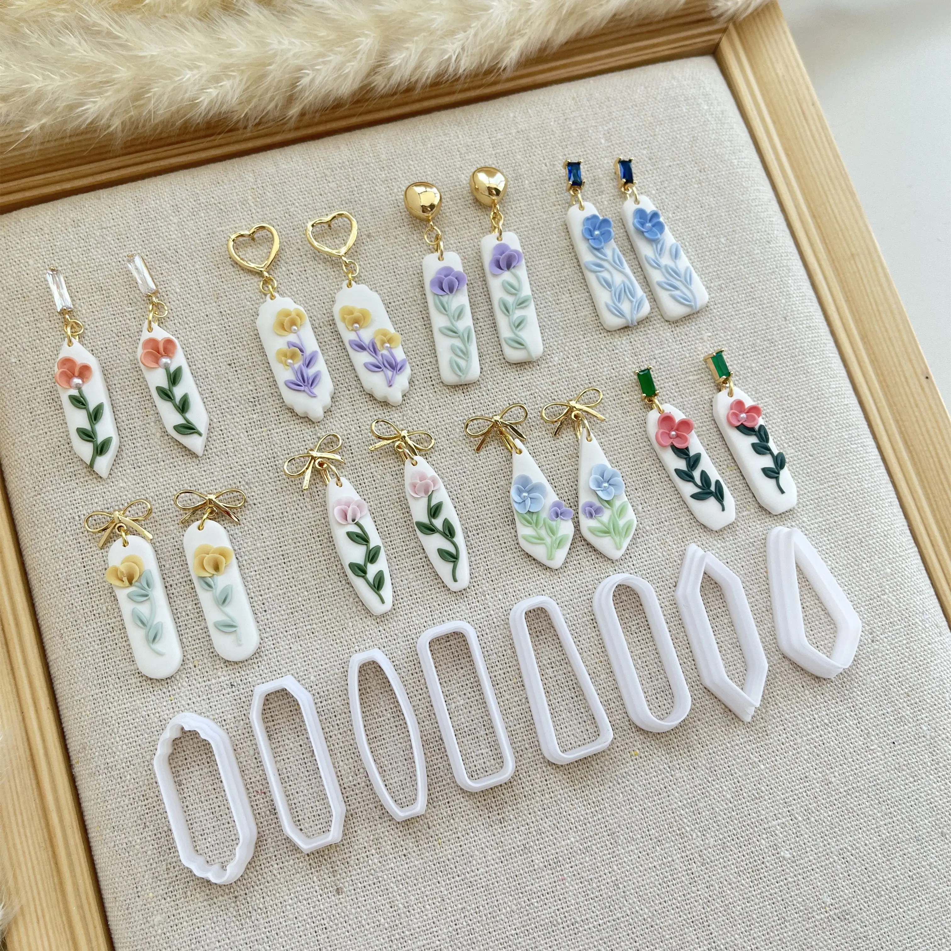 8pcs Soft Ceramic Earrings Mold Polymer Clay Clay Cutter Regular Geometric Pendant Square Shape Earrings DIY