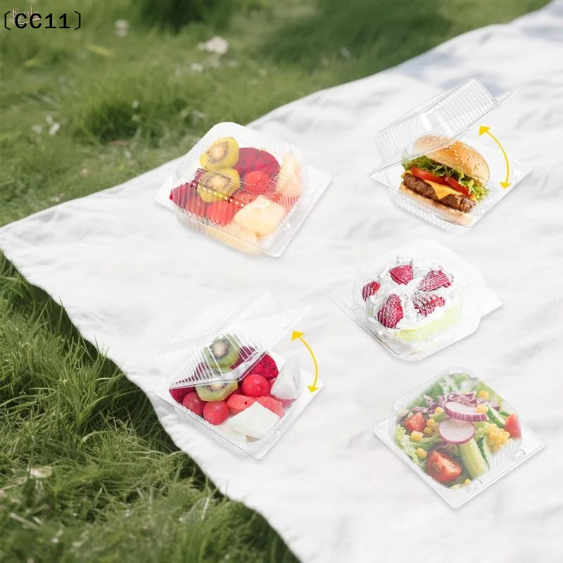 100pcs Disposable Clear Clamshell Food Container Square Round Box For Cakes Burgers Pastry〔CC11〕