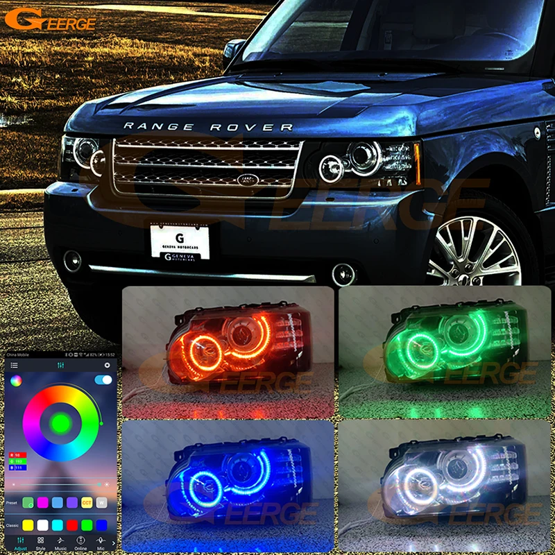 

Комплект светодиодных кольцевых фар (ангельские глазки) RGB с Bluetooth и управлением через приложение для Land Rover Range Rover L322 Sport L320 2010-2012 годов, дневные ходовые огни