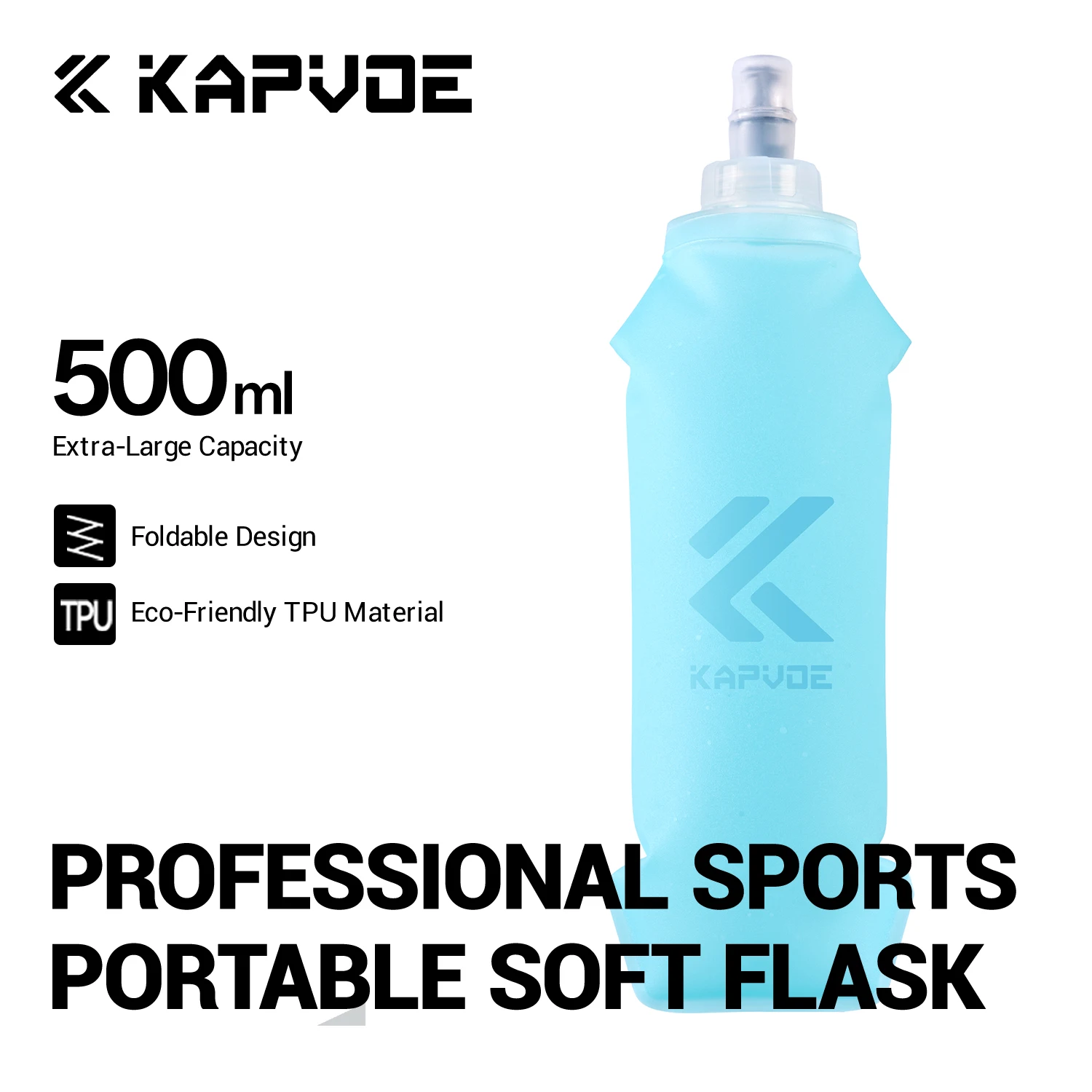 Kapvoe Weiche Wasserflasche, Falttasche, Radfahren, Camping, Sportflasche, Outdoor, Laufen, Trinkrucksack, Taille, Fahrrad, BPA-frei, 500 ml