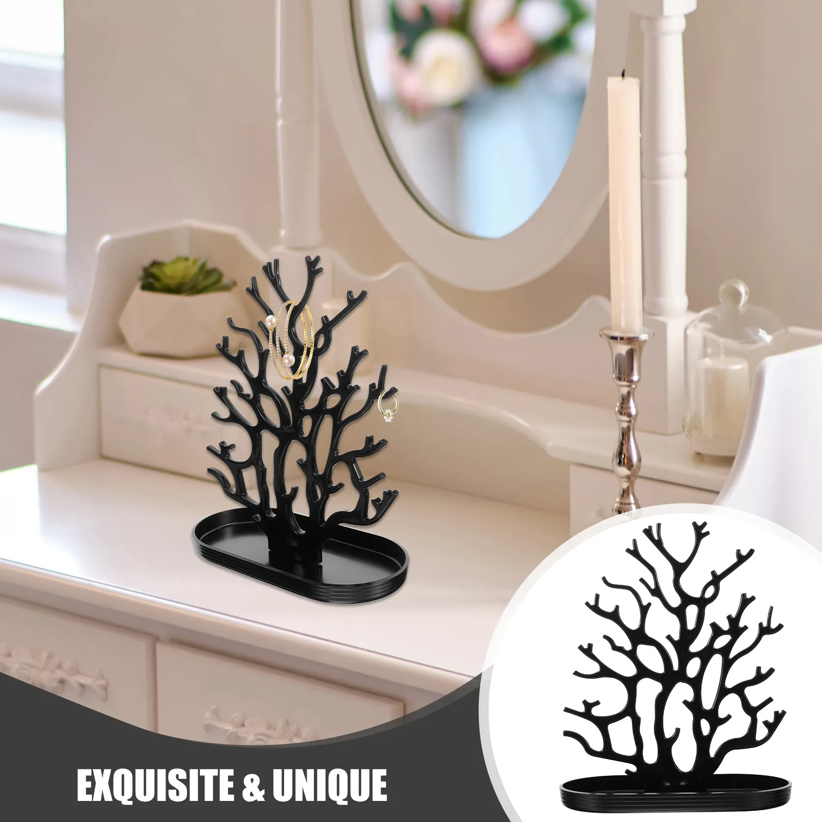 

Coral Shape Jewelry Stand Plastic Black Jewelry Holder Desktop Organizer Rings Earrings Necklaces Vertical Display Organizer