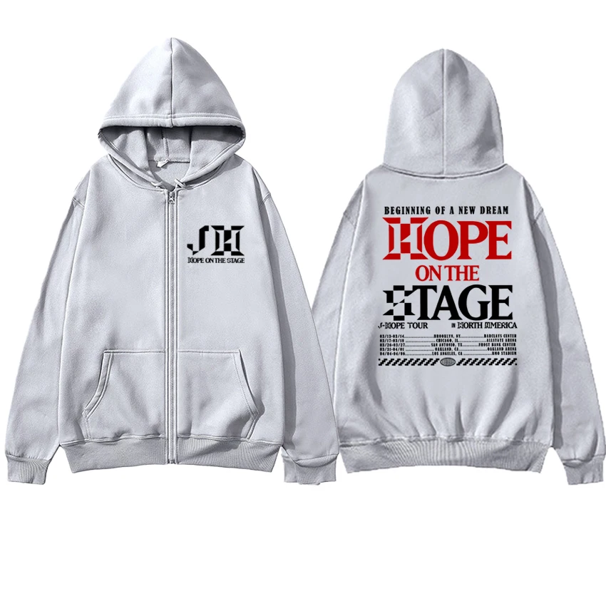 J-hope Hope On The Stage world Tour 2025 Double Sided print Zipper Hoodie Unisex fashion Y2k Sweatshirt Men women Fleece Jacket