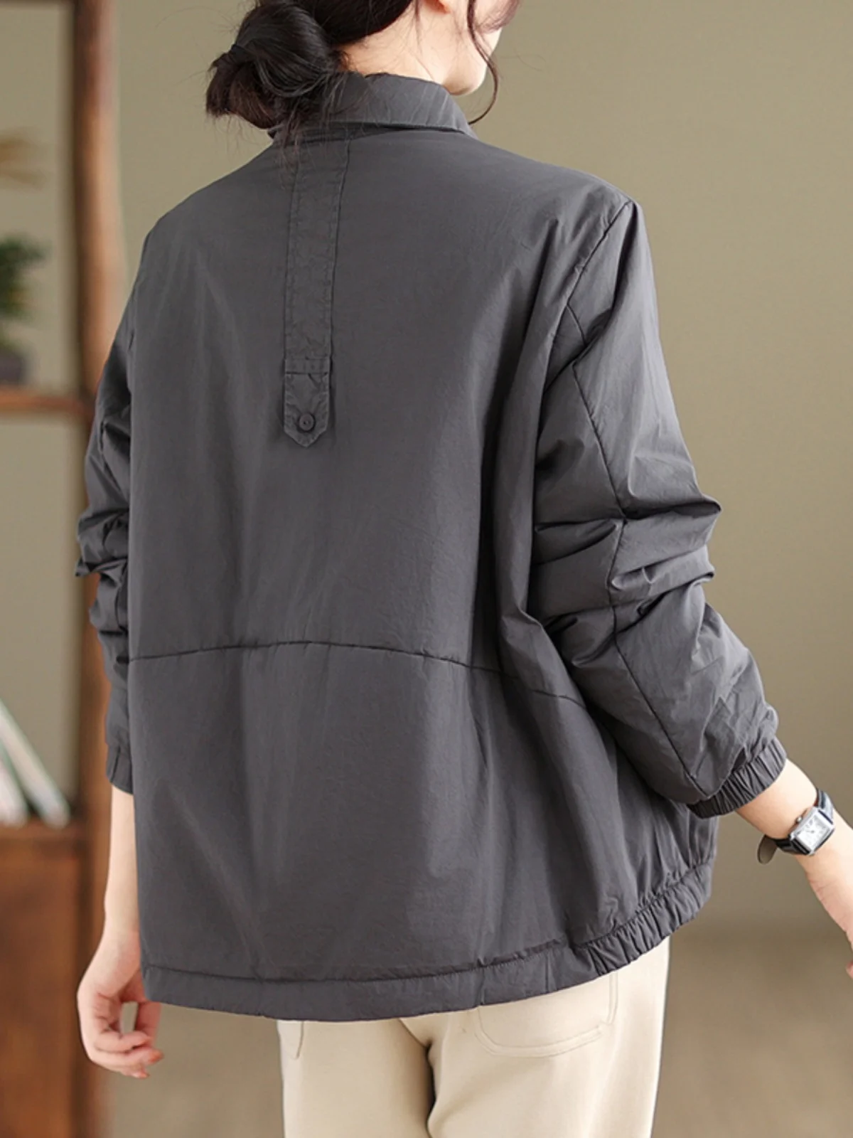 Thiened Cotton irt Sle レディース Jaet 暖かいレトロシングルボタンコットン衣類アウターウェアピュアカラー通勤 Sle