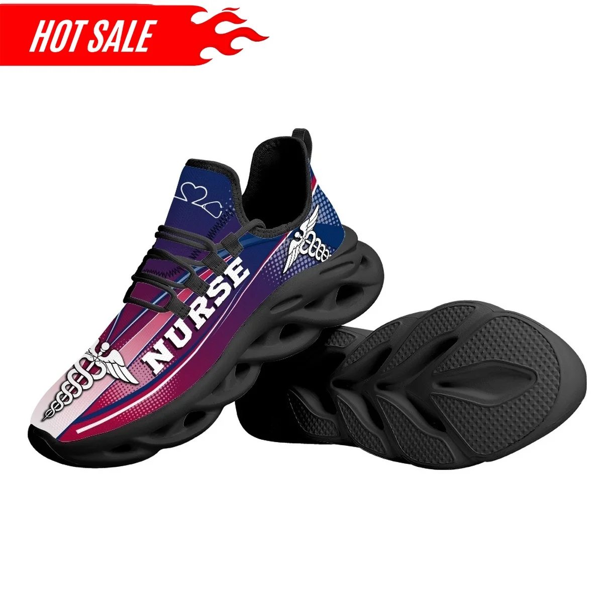 Women Lightweight Paramedic Flats Casual Lace up Platform Shoes EMT EMS Pattern Soft Mesh Sneakers fot Ladies 2024