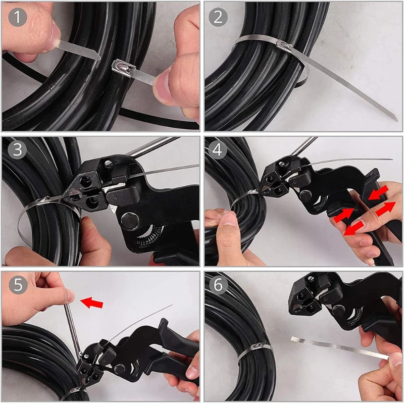 100pcs 300mm Stainless Steel Automatic Zip with 1 Cable Ties Plier Hand Fastening Strap Cutting Wrap Tool