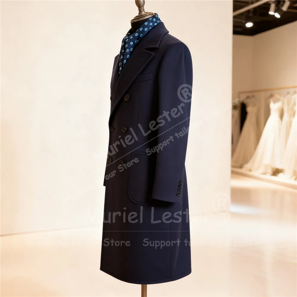 เสื้อสูทผู้ชายสไตล์วินเทจ ผ้าทวีดผสมขนสัตว์ กระดุมสองแถว แบบยาว สั่งตัดได้ ชุดเจ้าบ่าว เสื้อคลุมกันลมสำหรับผู้ชาย