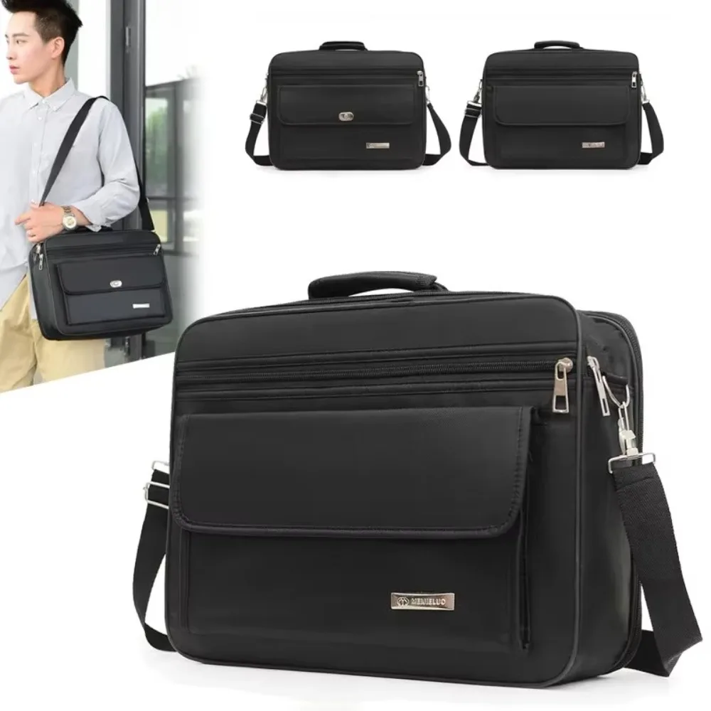 Maletín de mano de tela Oxford para hombre, bolsa Diagonal de gran capacidad para almacenamiento de ordenador portátil, un solo hombro, negro, para organizar documentos