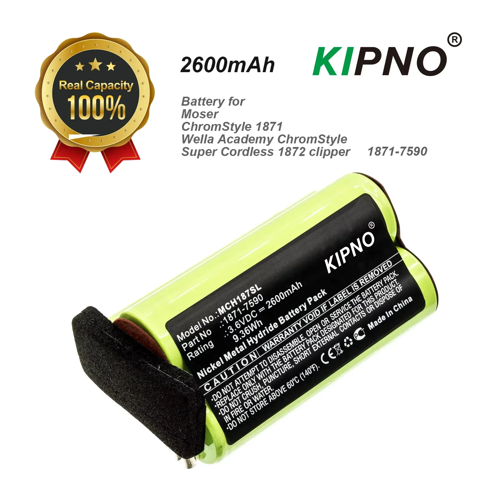 

Electric Clipper Battery 3.6V/2600mAh 1871-7590 for Moser ChromStyle 1871,Super Cordless 1872 Clipper, Wella Academy ChromStyle