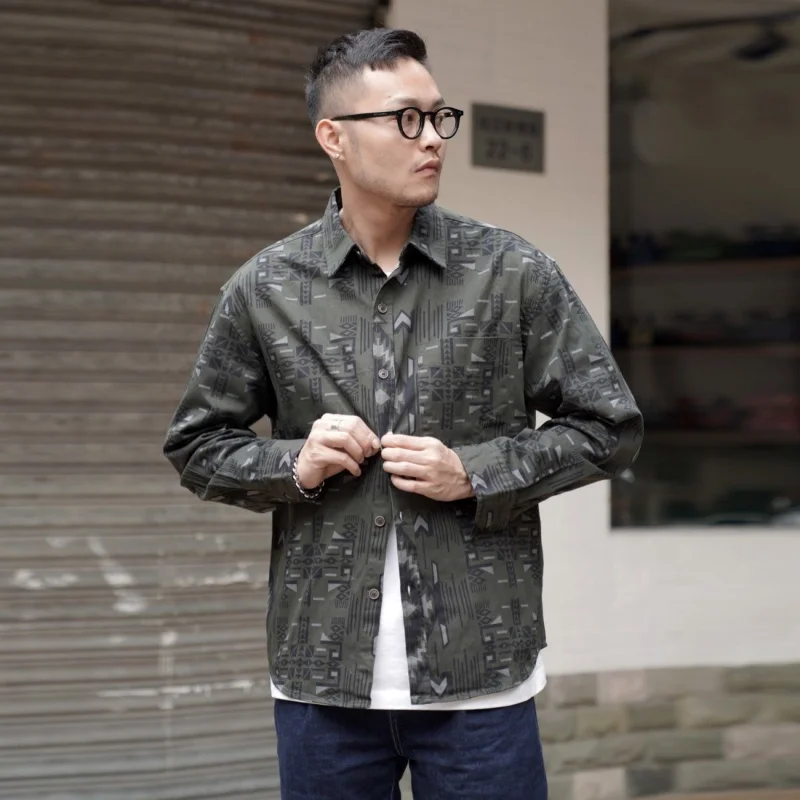 

Осенняя новая мужская свободная рубашка с длинным рукавом и принтом, универсальная повседневная стильная куртка