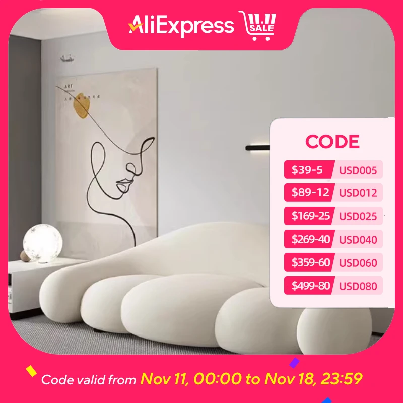 

Faux Leather Beige Couch European Velvet Designer Lazy Living Room Sofa Puffs Double Floor Divano Soggiorno Home Furniture