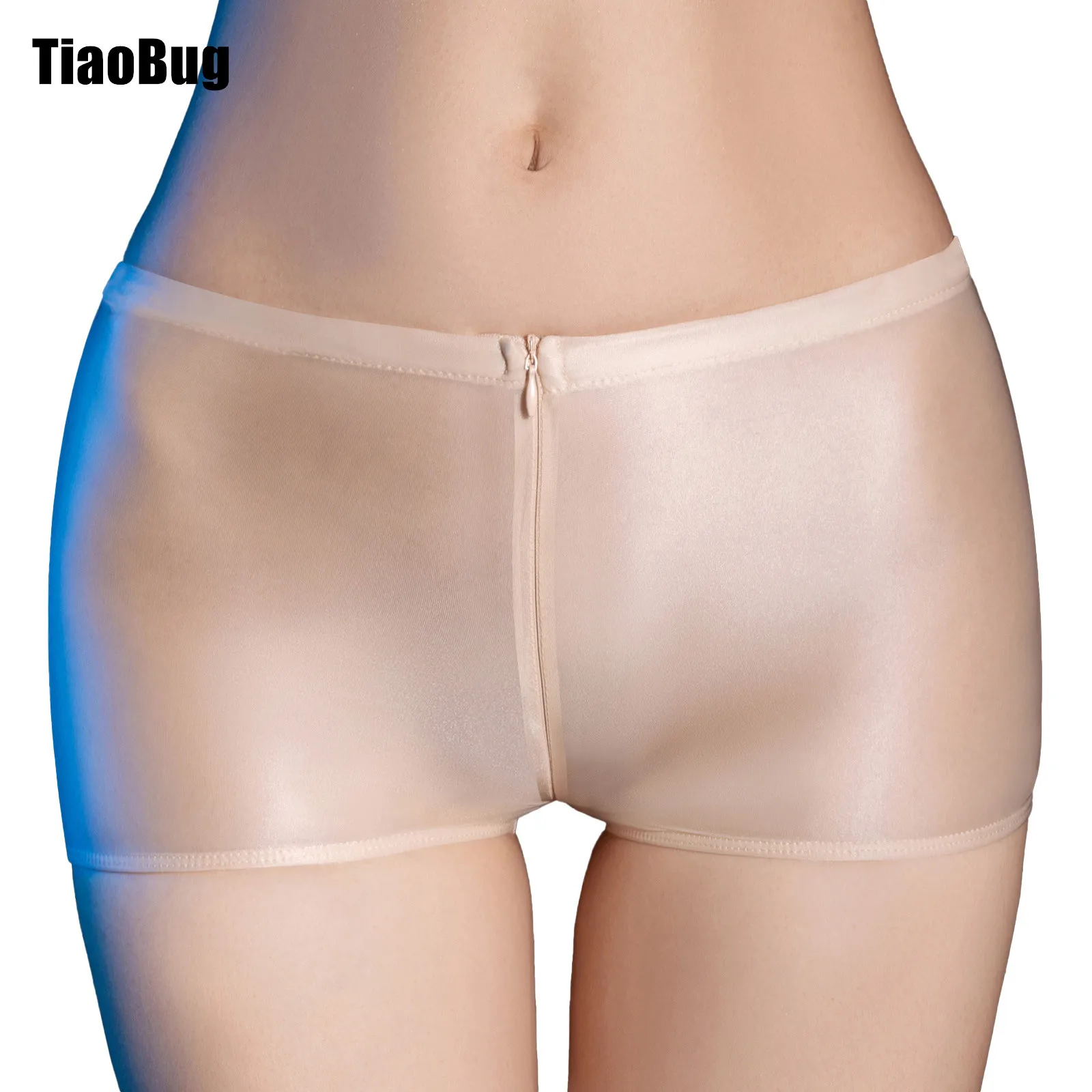 

Womens Glossy Zipper Crotch Boyshorts Low Rise See-Through Panties Underpants Lingerie Underwear