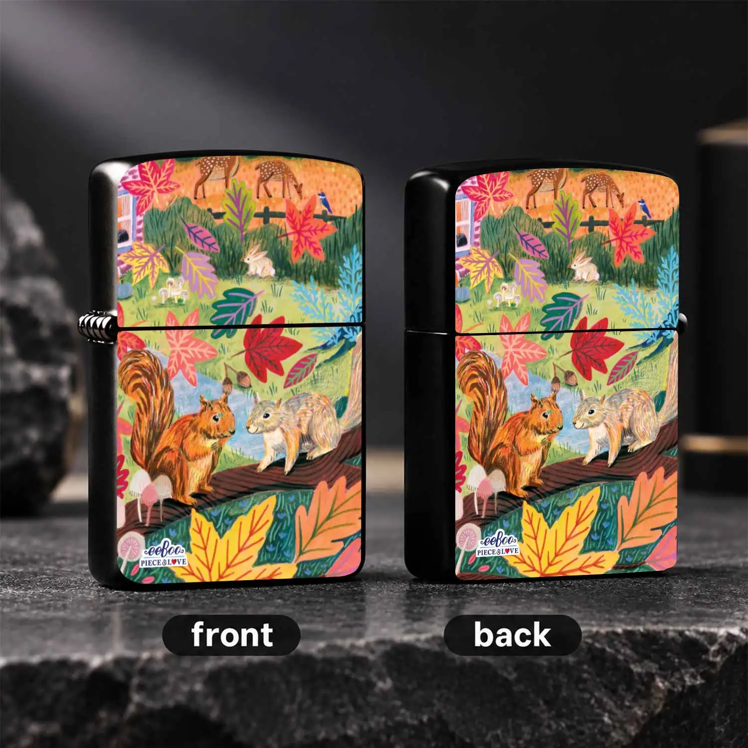 Vibrant Autumn Forest Pattern Lighter, Colorful Hand-Painted Squirrel Deer Maple Leaf Scene Decor, Portable Delicate Ignition Tool For Daily Use, Multi-Scene Applicable Lovely Artistic Accessory, Ideal For Gifting And P A Humorous And Inter