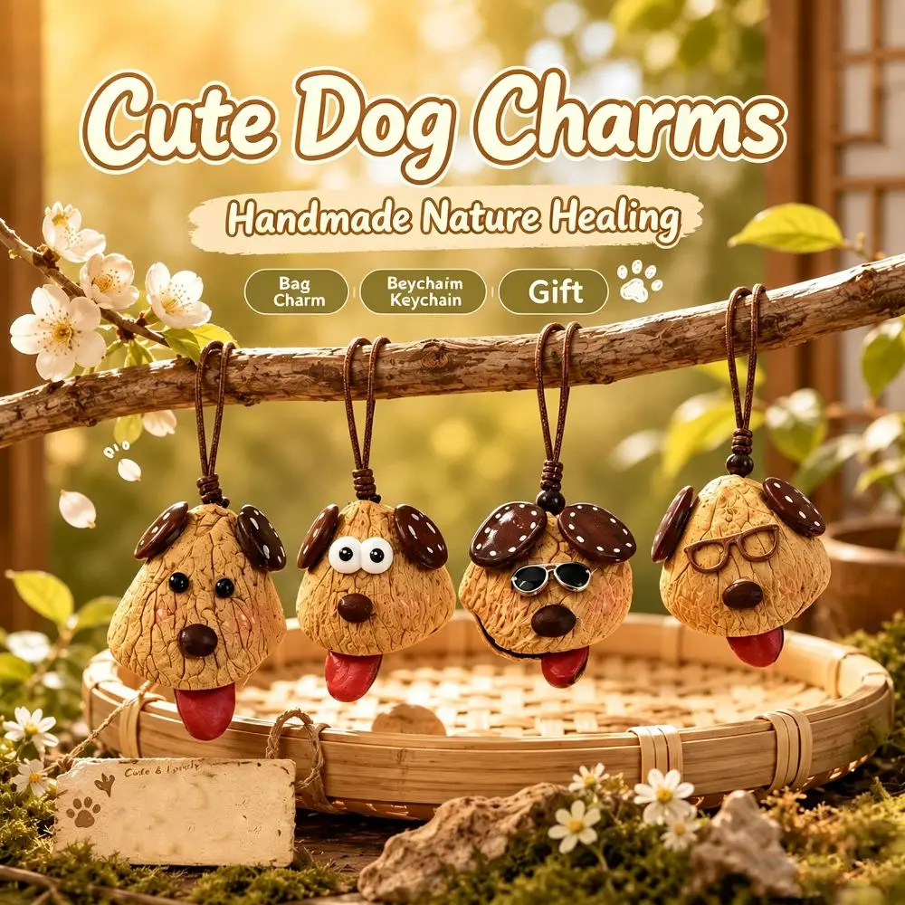 Adjustable Retractable Tongue Fruit Shell Puppy Pendant Handmade Fruit Shell Puppy Sticking Out Tongue Pendant Leather Rope