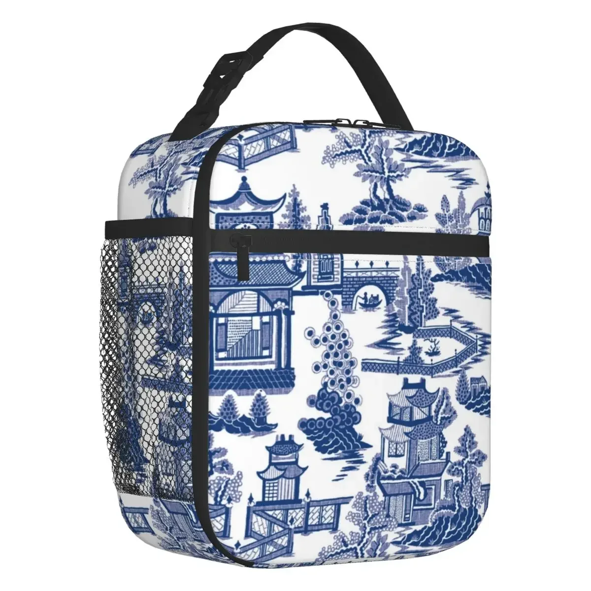 

Blue Willow Ancient Ming Porcelain Insulated Lunch Tote Bag for Chinoiserie Pattern Thermal Cooler Food Lunch Box Outdoor Travel