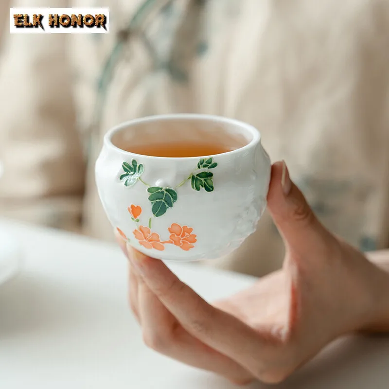 

150ml Pure Hand-painted Campanula Ceramic Tea Cup Relief Lion Awakening Master Cup Coffee Mug Tea Bowl Household Drinking Gifts