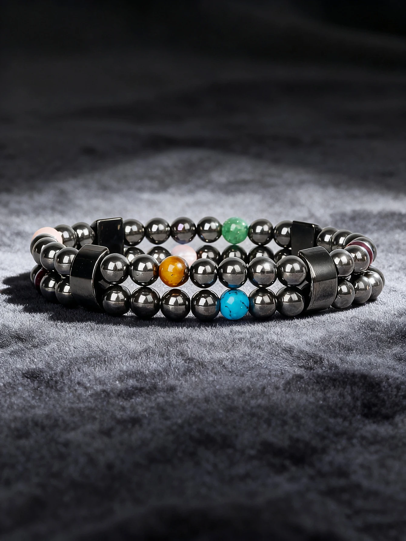 

Natural Stone Beaded Bracelet Double Layer with Hematite Tiger Eye Aventurine Turquoise Beads for Energy Healing Reiki Jewelry