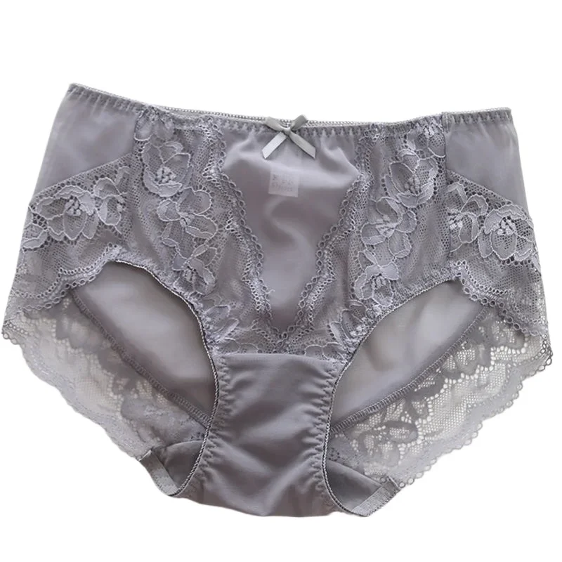 Culotte en dentelle taille mi-haute pour femme, maille ultra fine, sac à entrejambe en coton double respirant, triangle sans couture pour fesses, grande taille, sexy