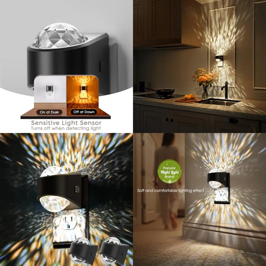 Night Light Plug into Wall, Color Changing Night Light, Diamond Design with Galaxy Star Projector, Dusk to Dawn Sensor for Bath