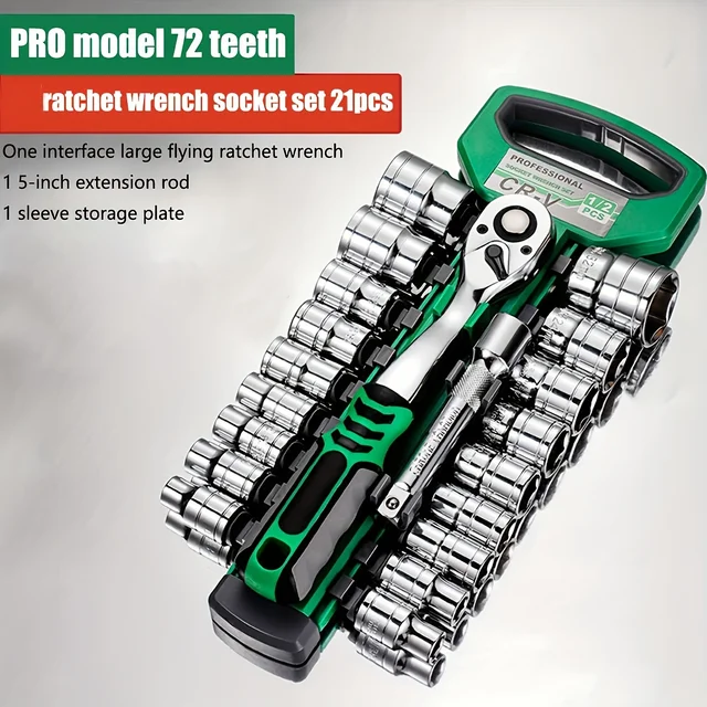 Zestaw nasadek napędowych 1/4"-3/8"-1/2", nasadki metryczne i cesarskie CR-V z kluczem grzechotkowym z szybkozłączką, model pro 72 zęby, nasadki