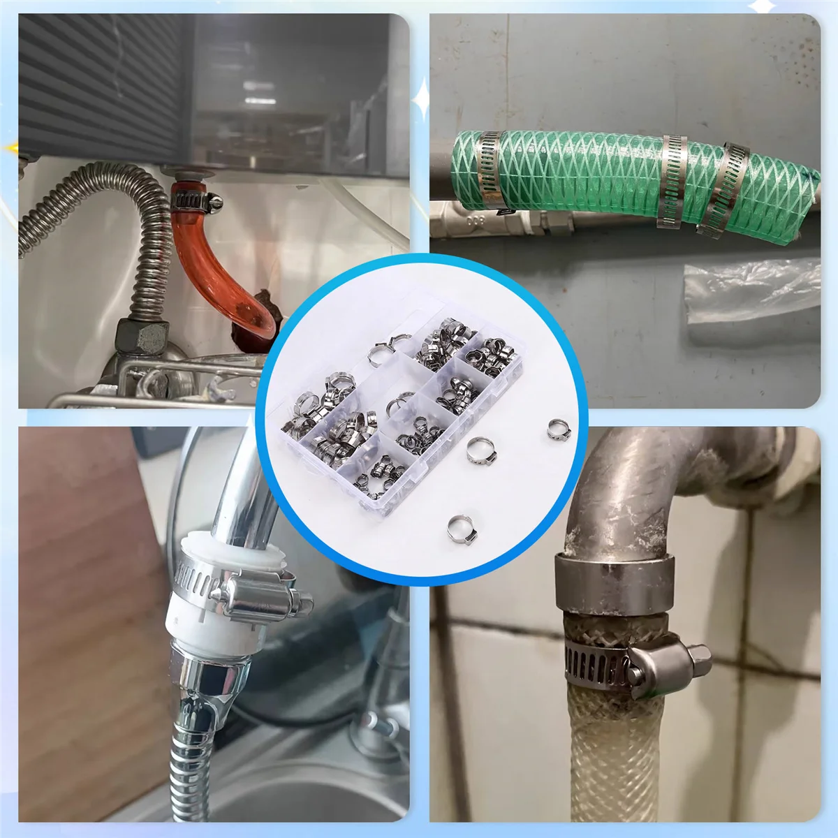 

【Горячая и цена】130 шт. 5,8-21 мм хомут для шланга из нержавеющей стали, бесступенчатый ремешок, обжимное кольцо, подходит для соединения труб