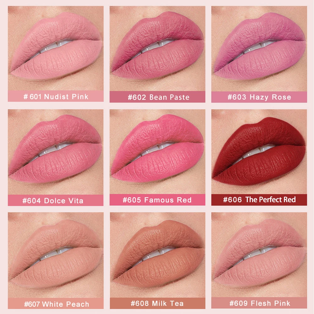 Lápiz labial mate de pasta de frijol, maquillaje de labios de Color rosa, resistente al agua, hidratante cosmético de larga duración, 12 colores, maquillaje diario