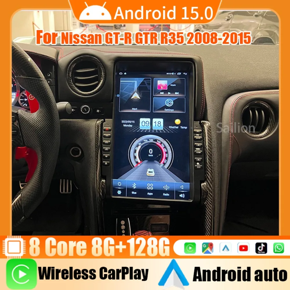 

13,6 "Android15 Qualcomm 665 для Nissan GT-R GTR R35 2008-2015, автомобильный радиоприемник, мультимедийный видеоплеер, беспроводной Carplay, GPS-навигация