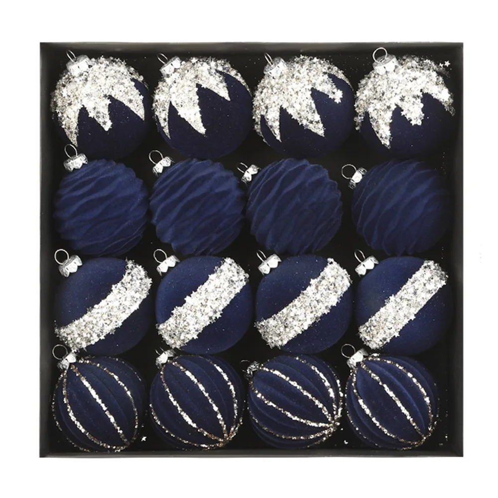 

16Pcs Creative Christmas Decoration Pendant Shiny Shatterproof Flocking Christmas Ball Durable Elegant
