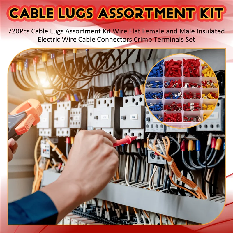 

PTST 720Pcs Cable Lugs Assortment Kit Wire Flat Female And Male Insulated Electric Wire Cable Connectors Crimp Terminals Set