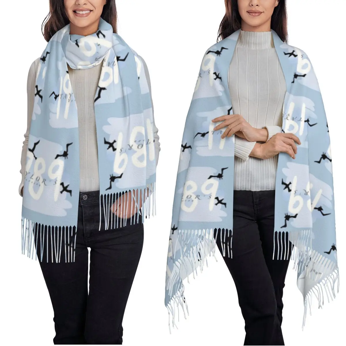 إصدار تايلور لعام 1989 أوشحة شرابة للنساء شالات دافئة ناعمة ويلتف شال طويل للخريف والشتاء