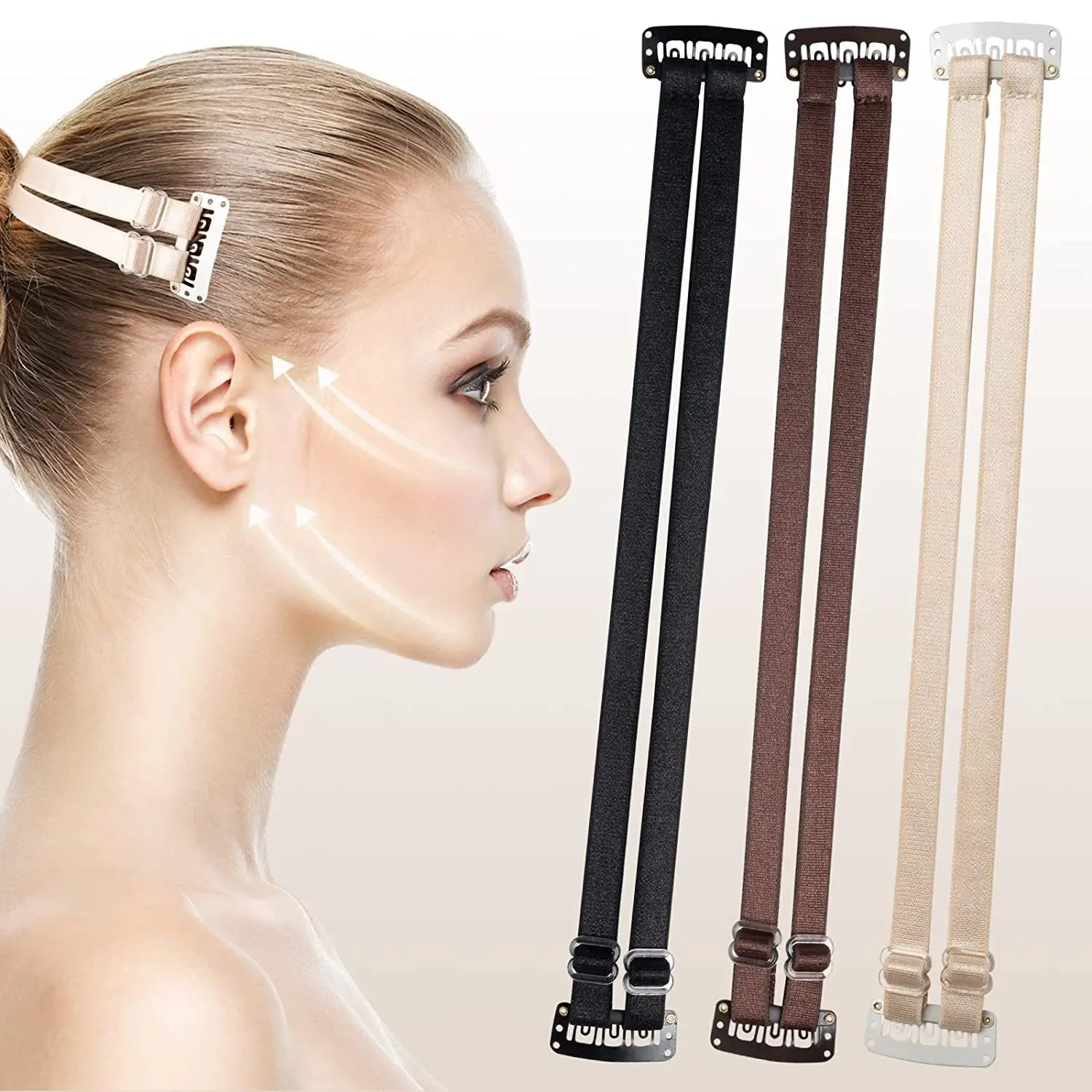 Plussign Adjustable Strap Simple Double/Single Brunette Elastic Band For Face Lifting Beauty Hair Stretch Band With Clip