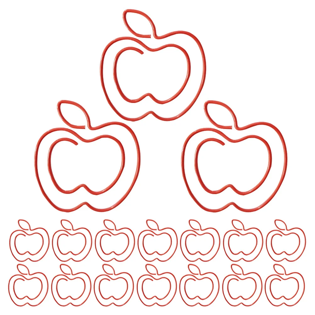 50pcs Red Apple Paper Clips Fruit Shaped Metal Small Office Document Clips For School Home Classroom Supplies Decorative Paper