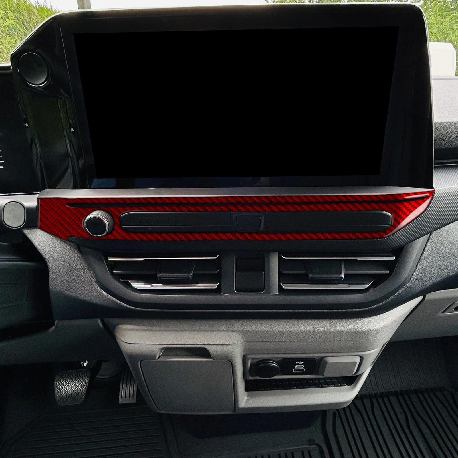 For Ford Transit Custom V700 2023-2026 Red Carbon Fiber Central Control Multimedia Knob Panel Cover Trim Car Accessories Sticker