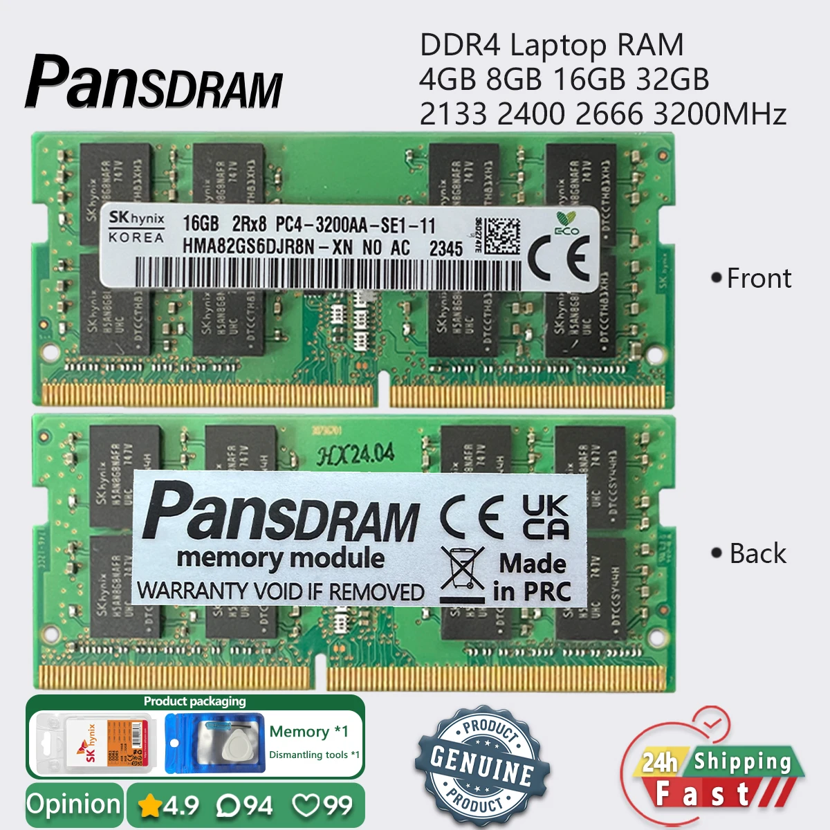 

sk hynix ddr4 8gb 16gb 32gb 4gb 2133 2400 2666 3200 laptop memory RAM PC4 1.2v SODIMM Pansdram