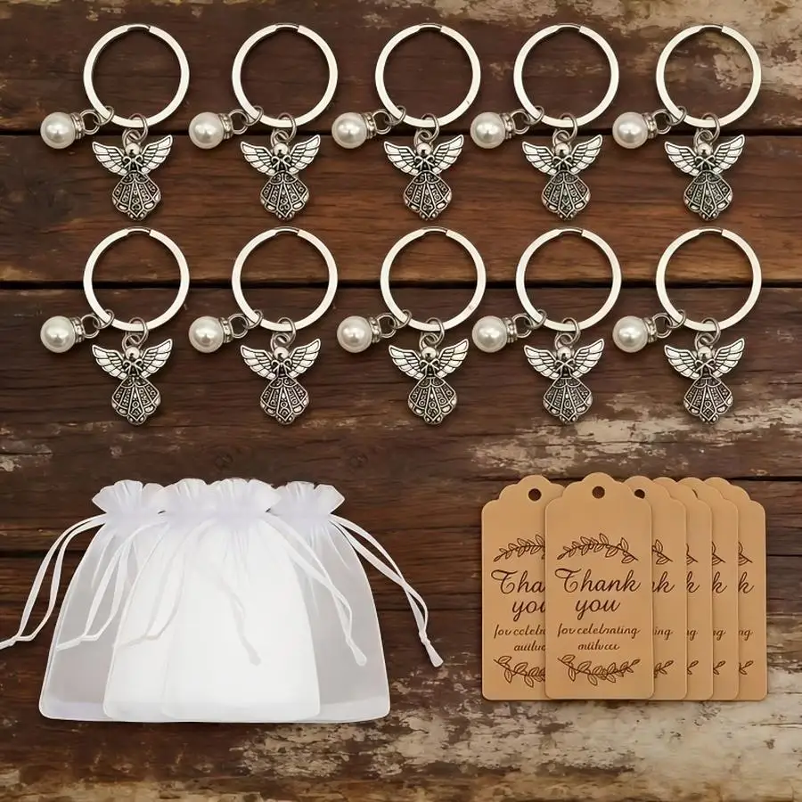 1/5/10/20/50/100pcs Vintage Angel Keychain Set, Unisex Fashion Backpack Accessory – Durable Ideal Gift, Includes 10 Keyrings/10