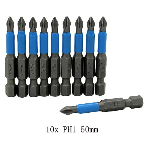 

10pc 50mm PH1 PH2 PH3 PZ1 PZ2 PZ3 Magnetic Screwdriver Bit Set 1/4" Hex Shank Anti Slip Phillips Electric Power Tool Accessories